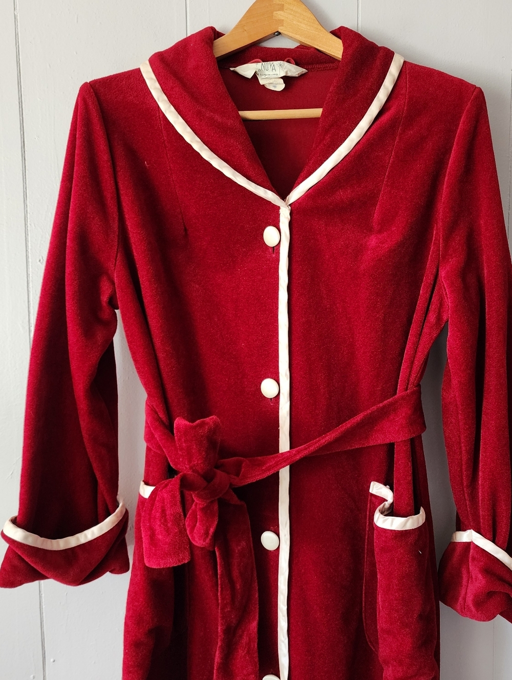 Vintage 60s Nova Loungewear Red Velour Robe Long ILGWU USA Medium